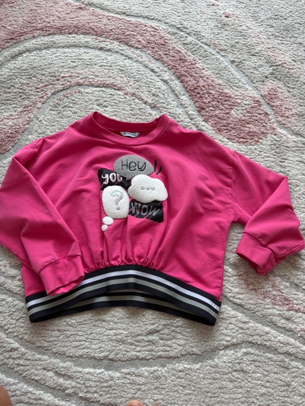 Mayoral Hot Pink Graphic Sweatshirt with Striped Hem